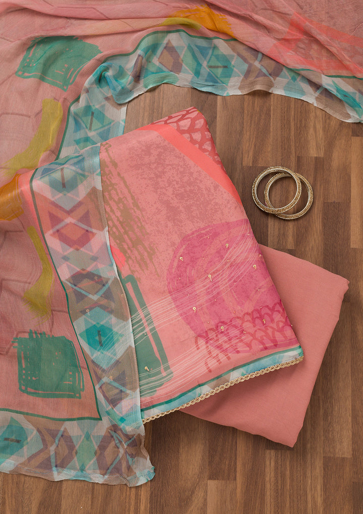Peach Printed Tissue Unstitched Salwar Suit