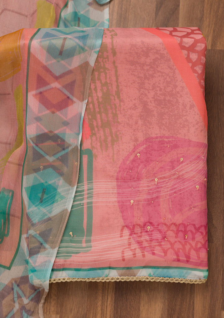 Peach Printed Tissue Unstitched Salwar Suit