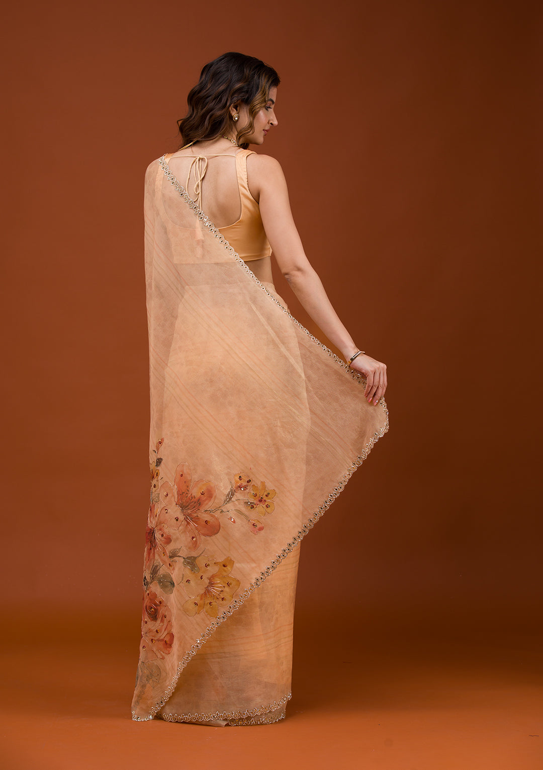 Peach Printed Tissue Saree