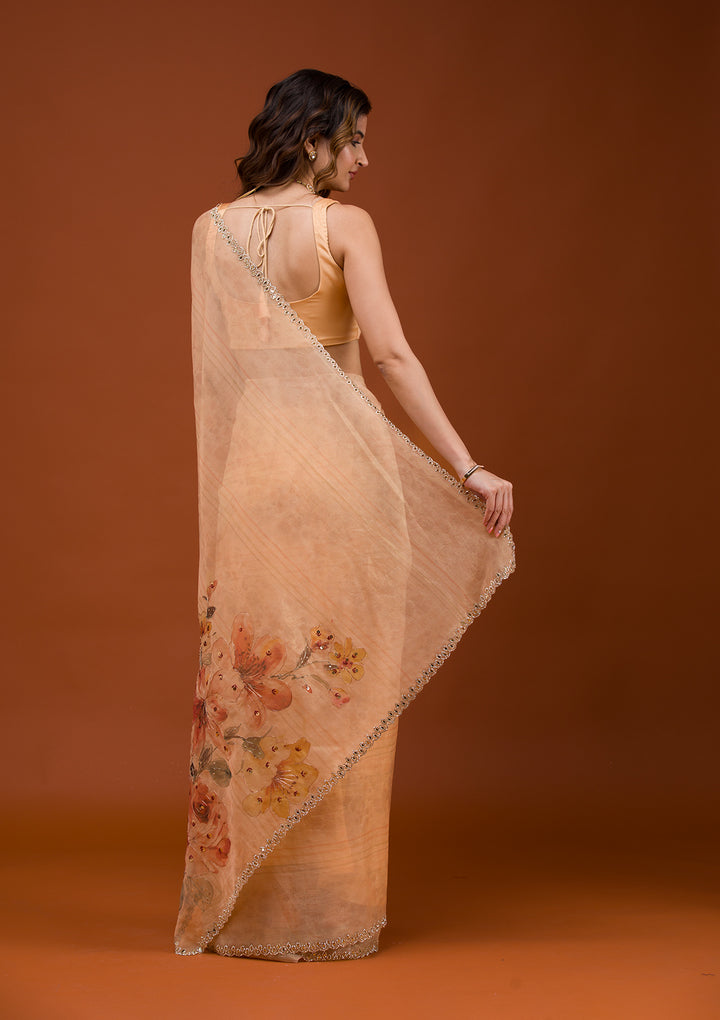 Peach Printed Tissue Saree