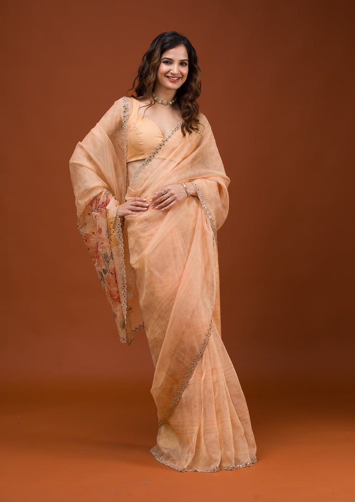 Peach Printed Tissue Saree