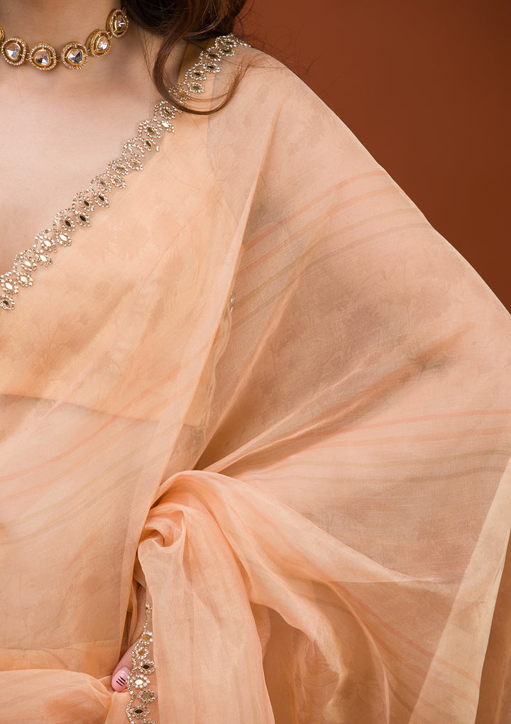 Peach Printed Tissue Saree