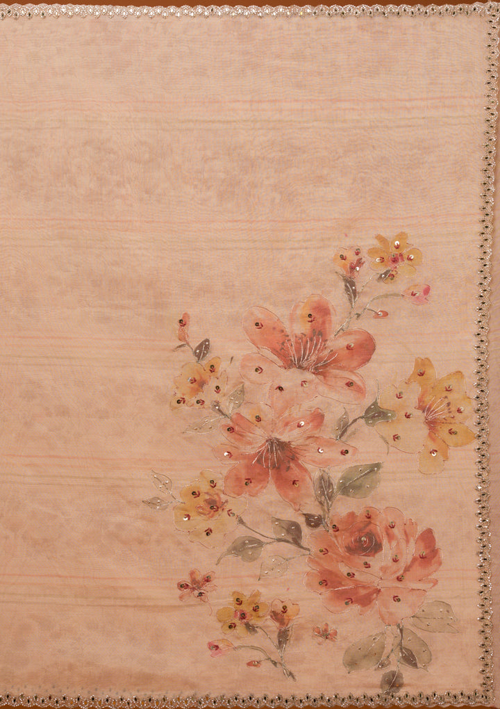 Peach Printed Tissue Saree