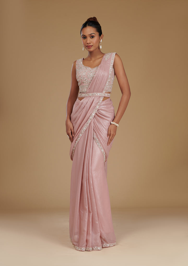 Peach Sequins Chiffon Readymade  Saree
