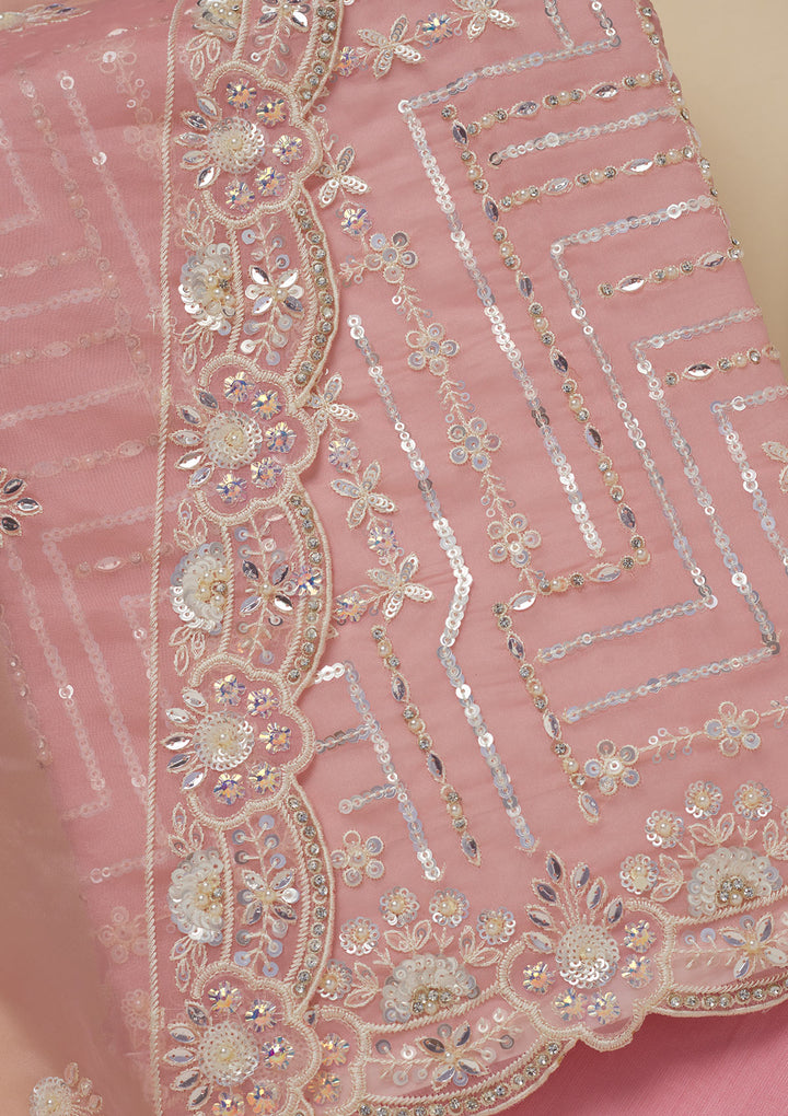 Peach Sequins Organza Unstitched Salwar Suit