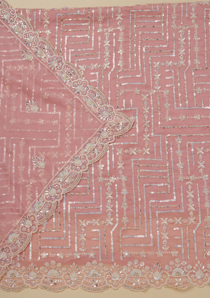 Peach Sequins Organza Unstitched Salwar Suit