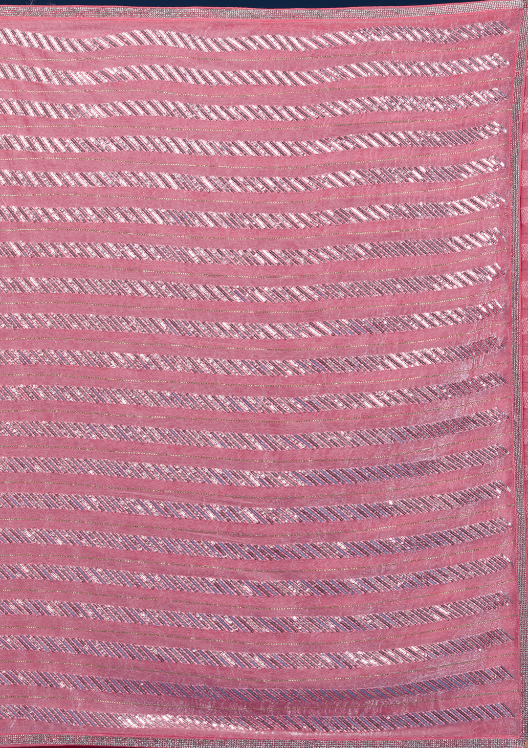 Peach Sequins Semi Crepe Saree