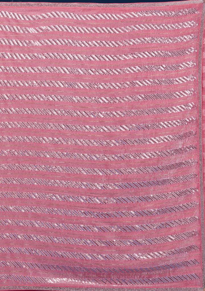 Peach Sequins Semi Crepe Saree
