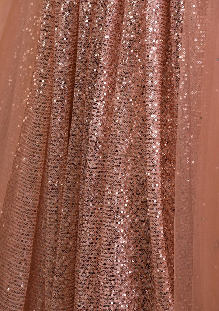 Peach Sequins Net Readymade Lehenga