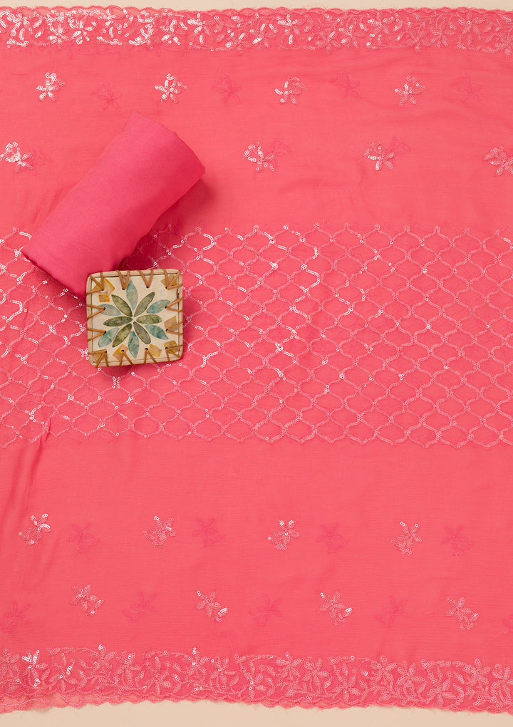 Peach Sequins Tissue Unstitched Salwar Suit