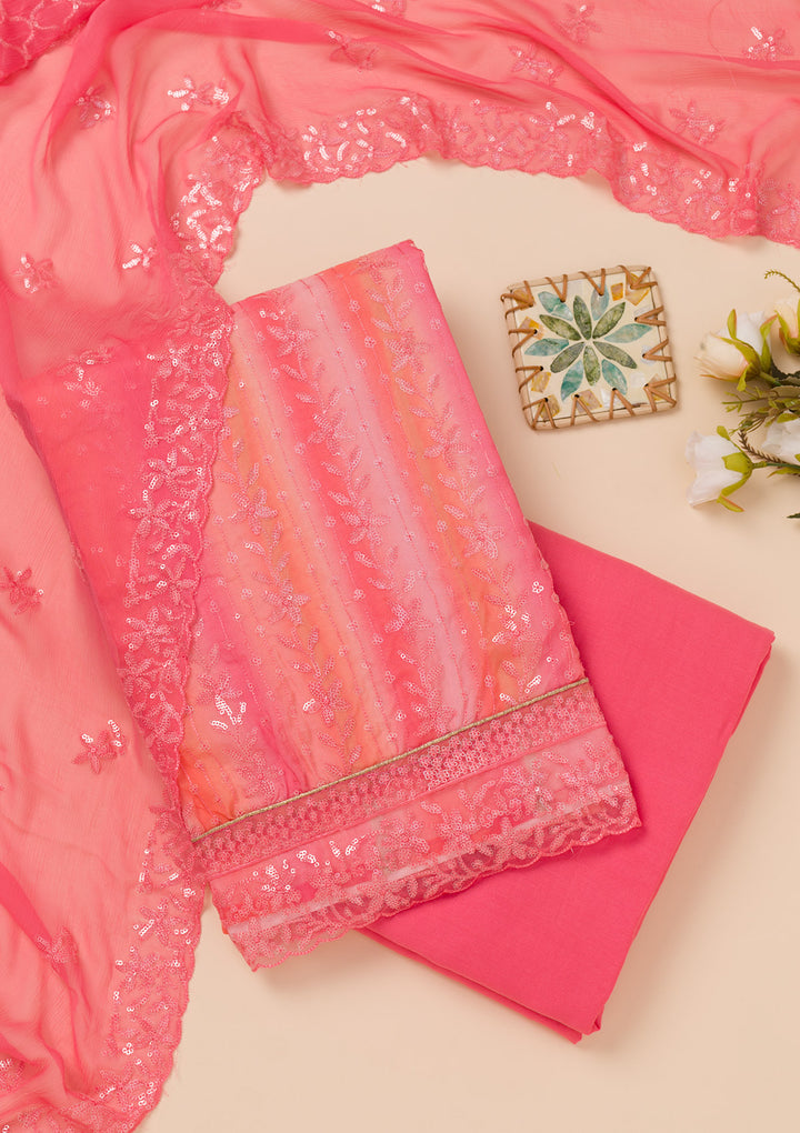 Peach Sequins Tissue Unstitched Salwar Suit