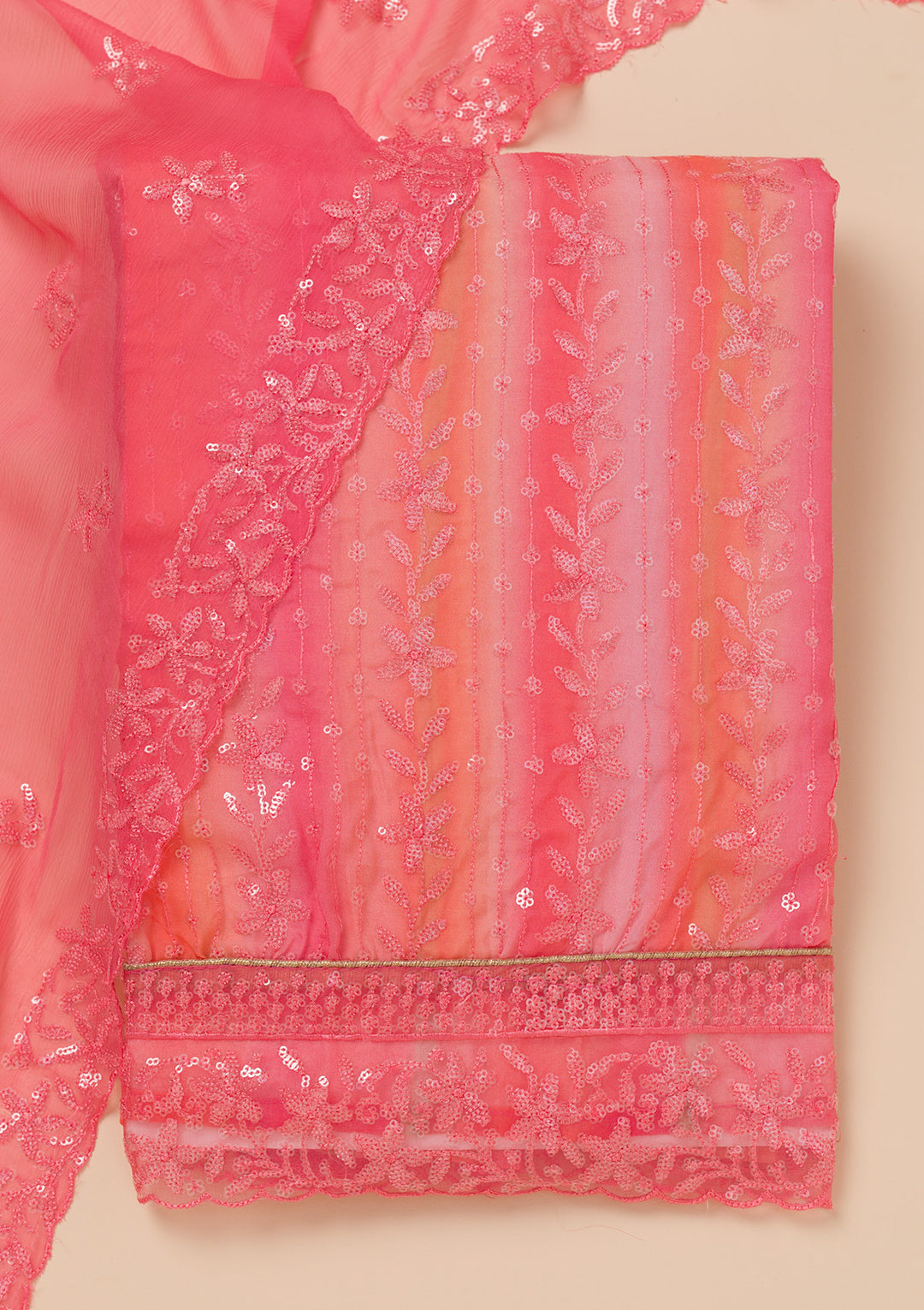 Peach Sequins Tissue Unstitched Salwar Suit