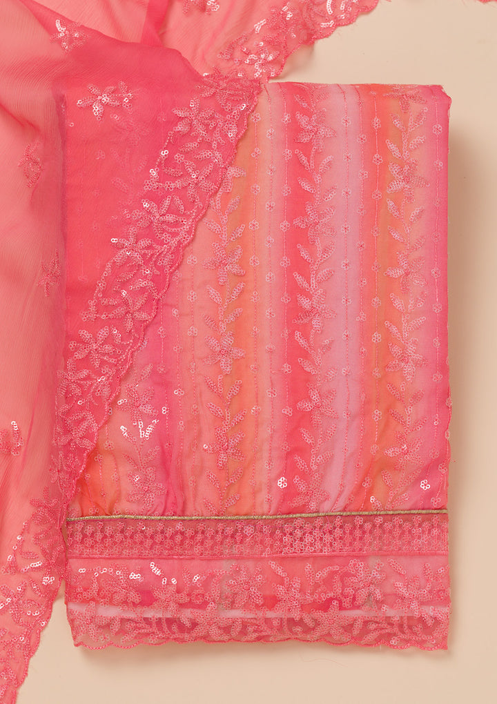 Peach Sequins Tissue Unstitched Salwar Suit