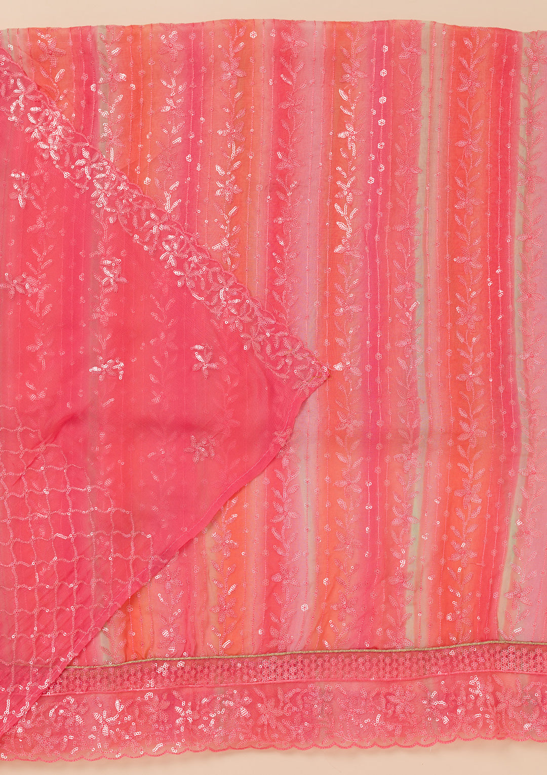 Peach Sequins Tissue Unstitched Salwar Suit