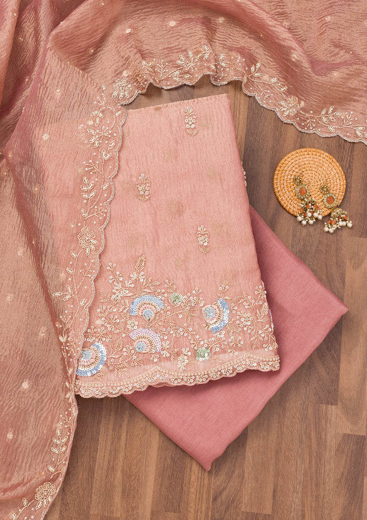 Peach Sequins Tissue Unstitched Salwar Suit