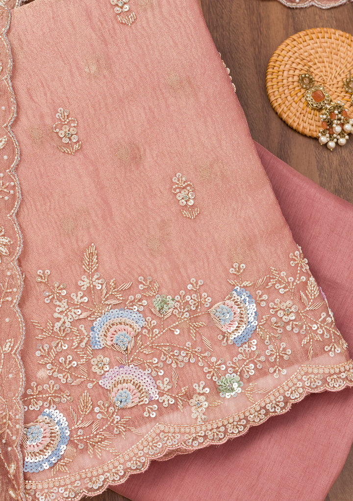 Peach Sequins Tissue Unstitched Salwar Suit