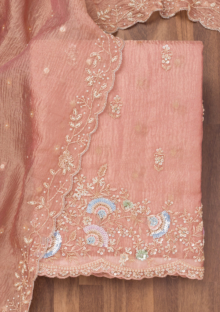 Peach Sequins Tissue Unstitched Salwar Suit
