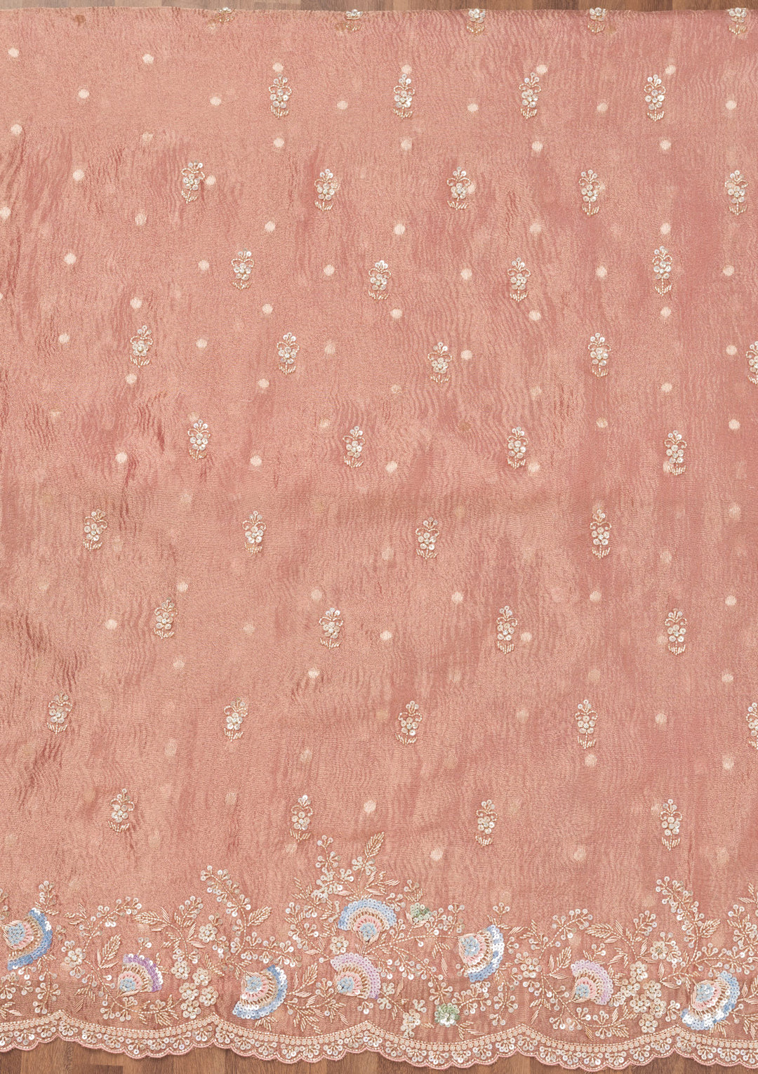 Peach Sequins Tissue Unstitched Salwar Suit