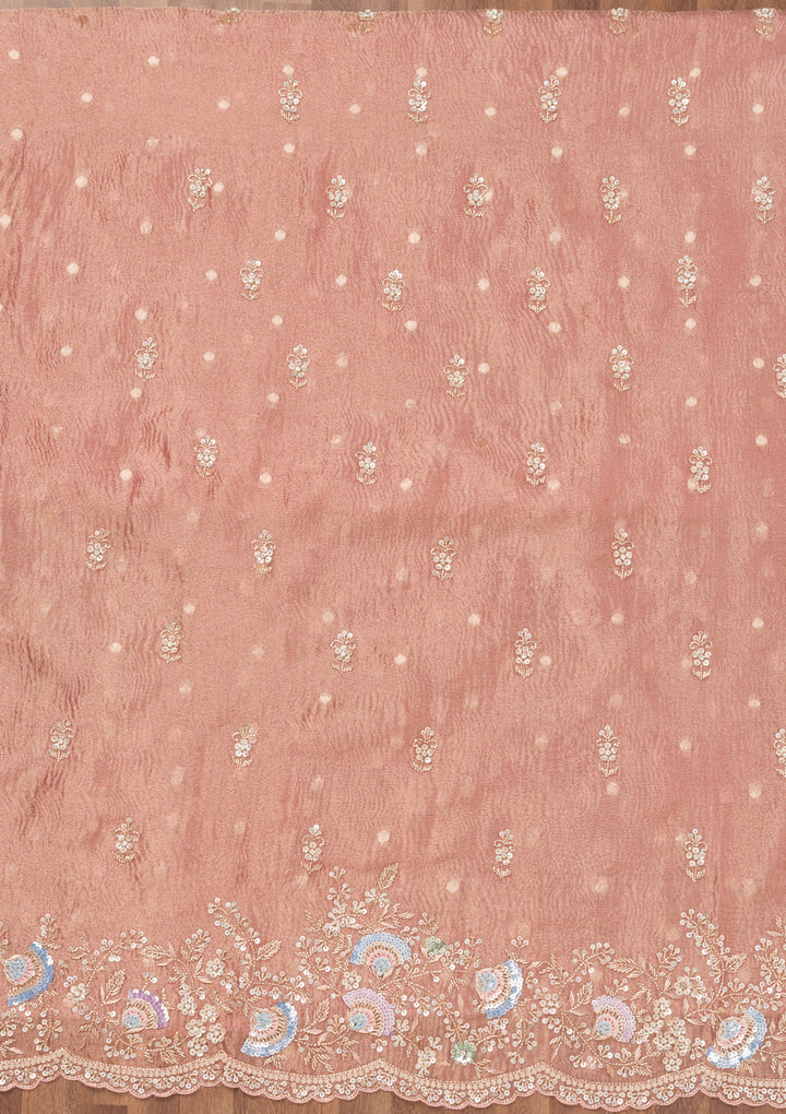 Peach Sequins Tissue Unstitched Salwar Suit