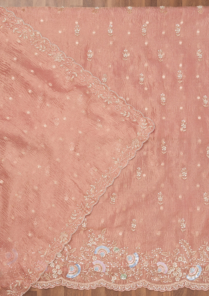 Peach Sequins Tissue Unstitched Salwar Suit