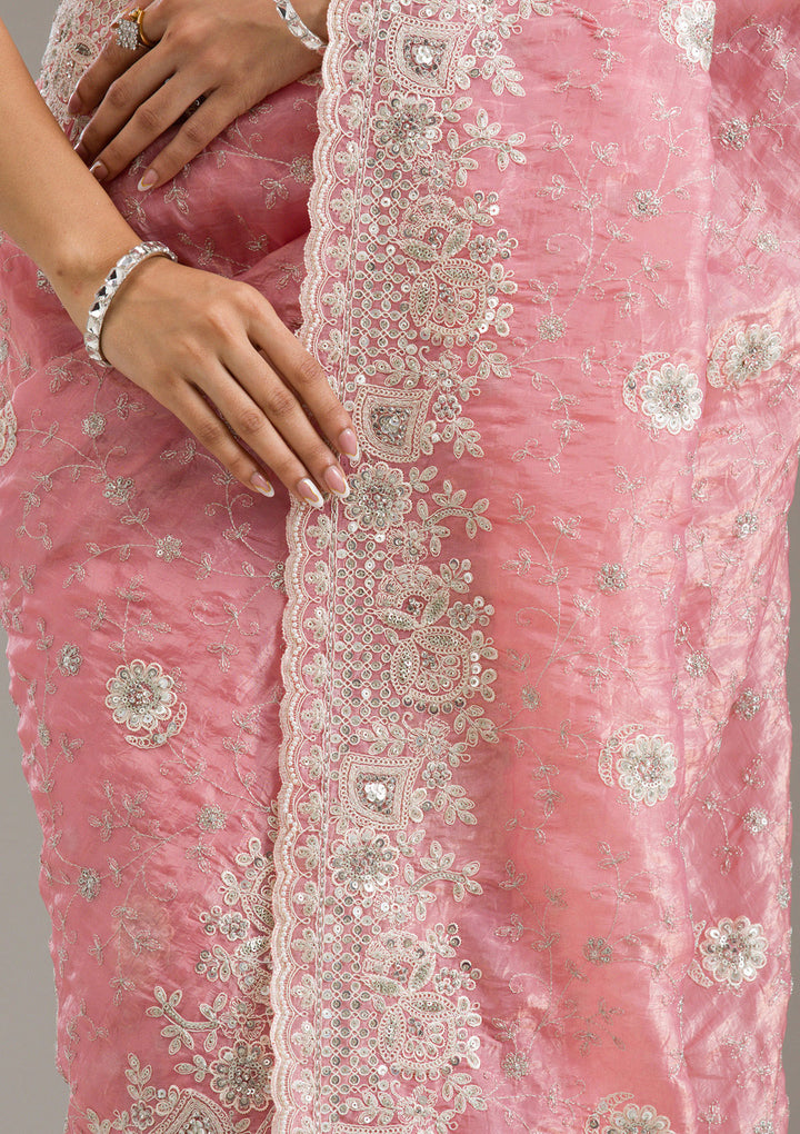Peach Sequins Tissue Saree