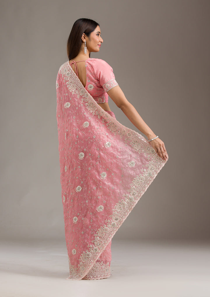 Peach Sequins Tissue Saree