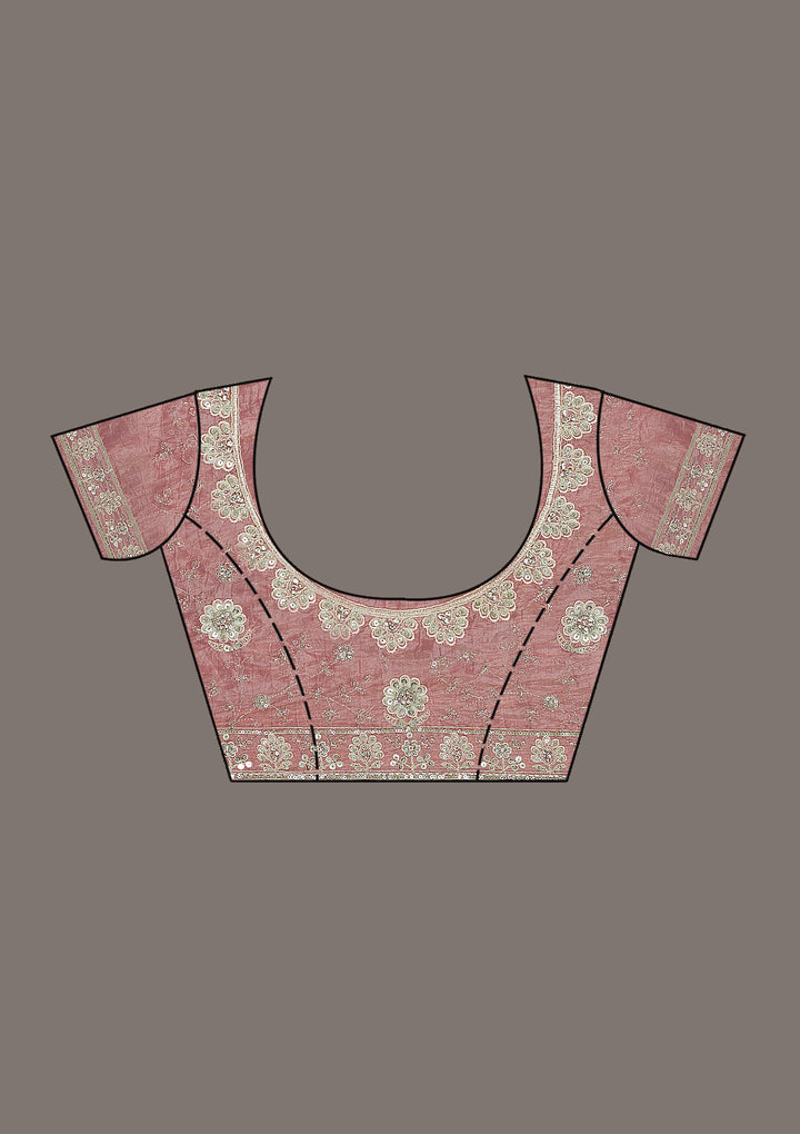 Peach Sequins Tissue Saree
