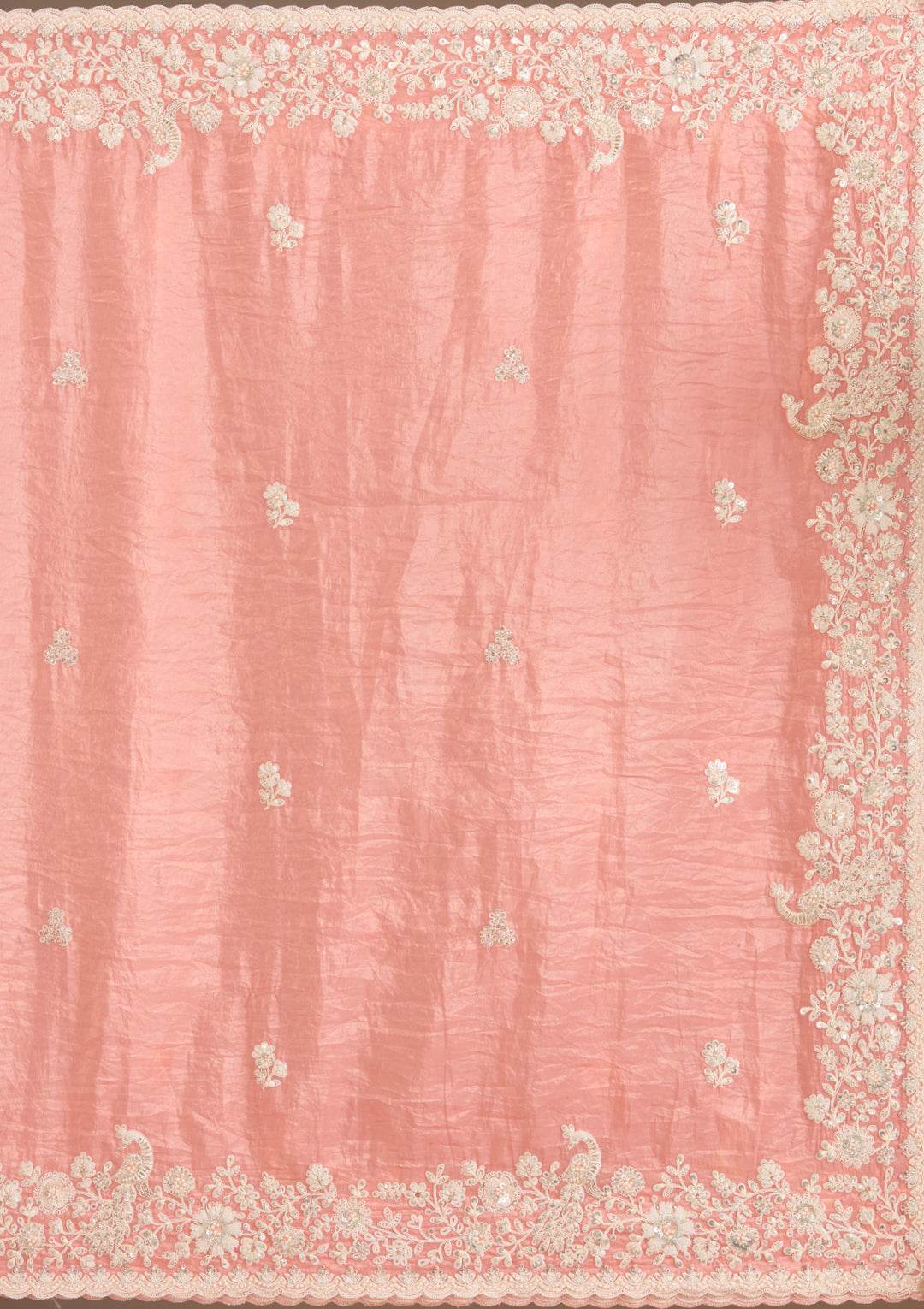 Peach Sequins Tissue Saree