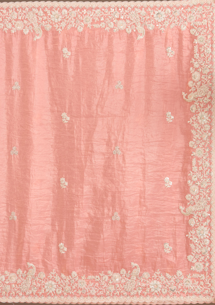 Peach Sequins Tissue Saree