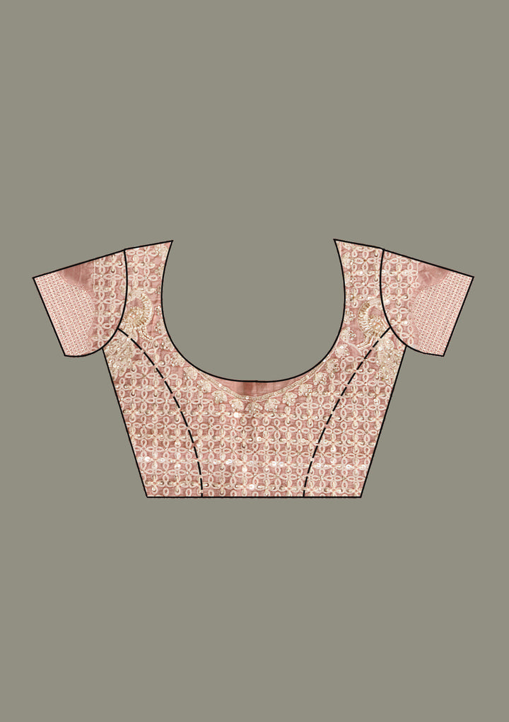 Peach Sequins Tissue Saree