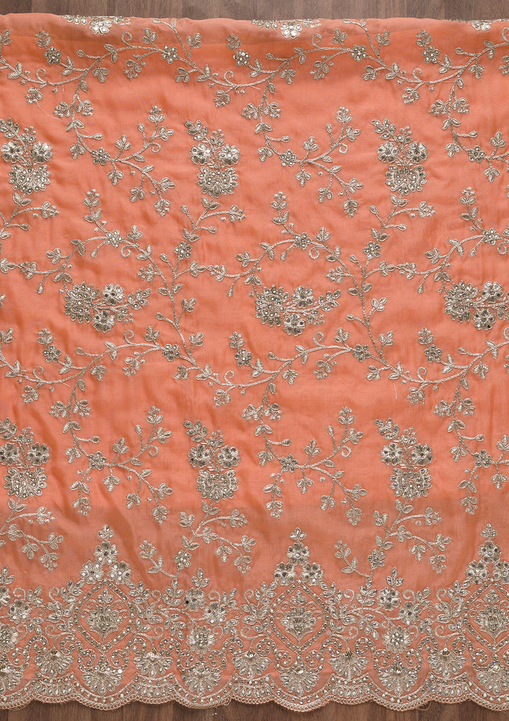 Peach Silver Zariwork Tissue Unstitched Salwar Suit