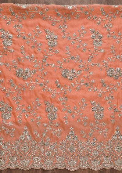 Peach Silver Zariwork Tissue Unstitched Salwar Suit
