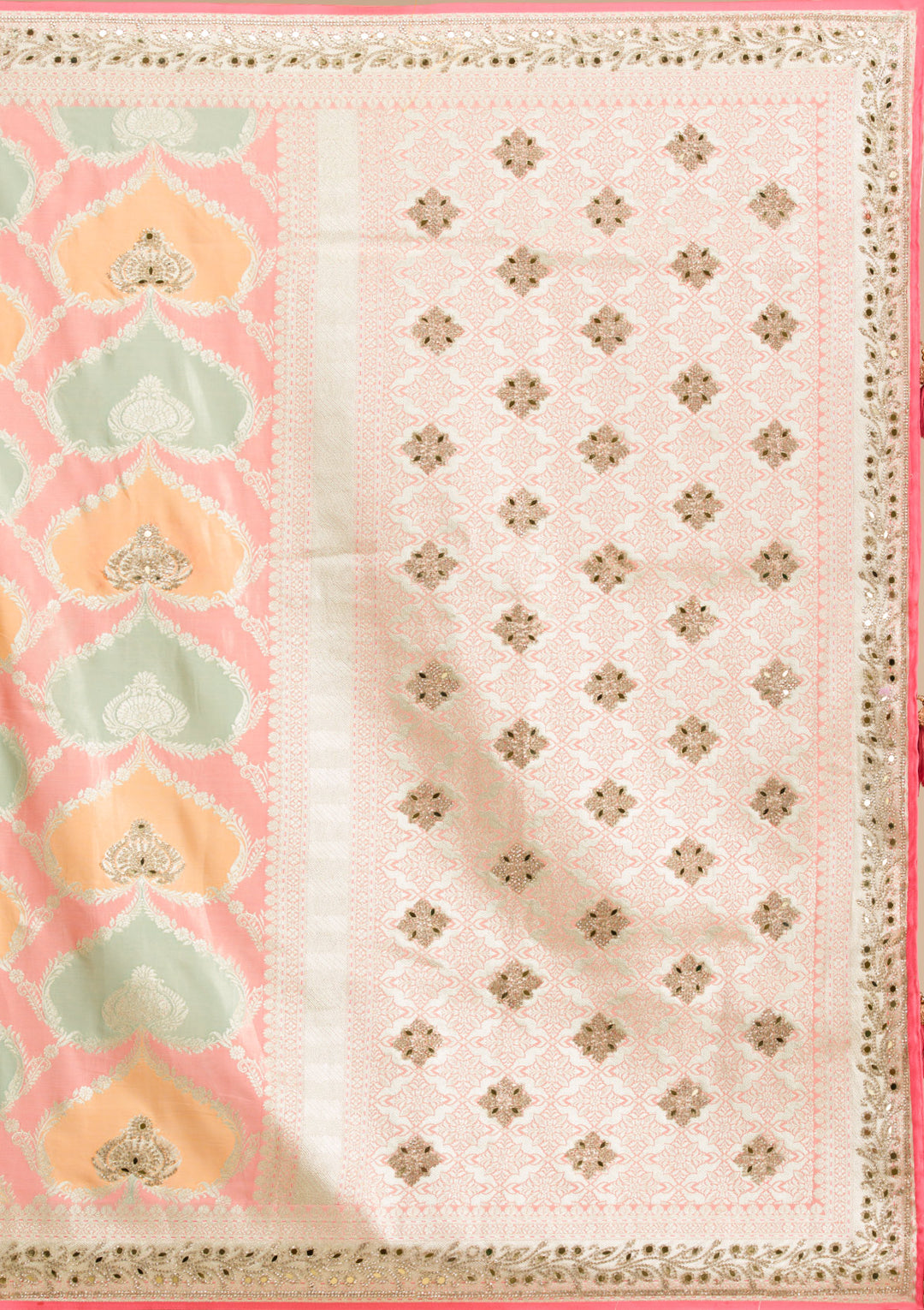 Peach Stonework Banarasi Silk Saree