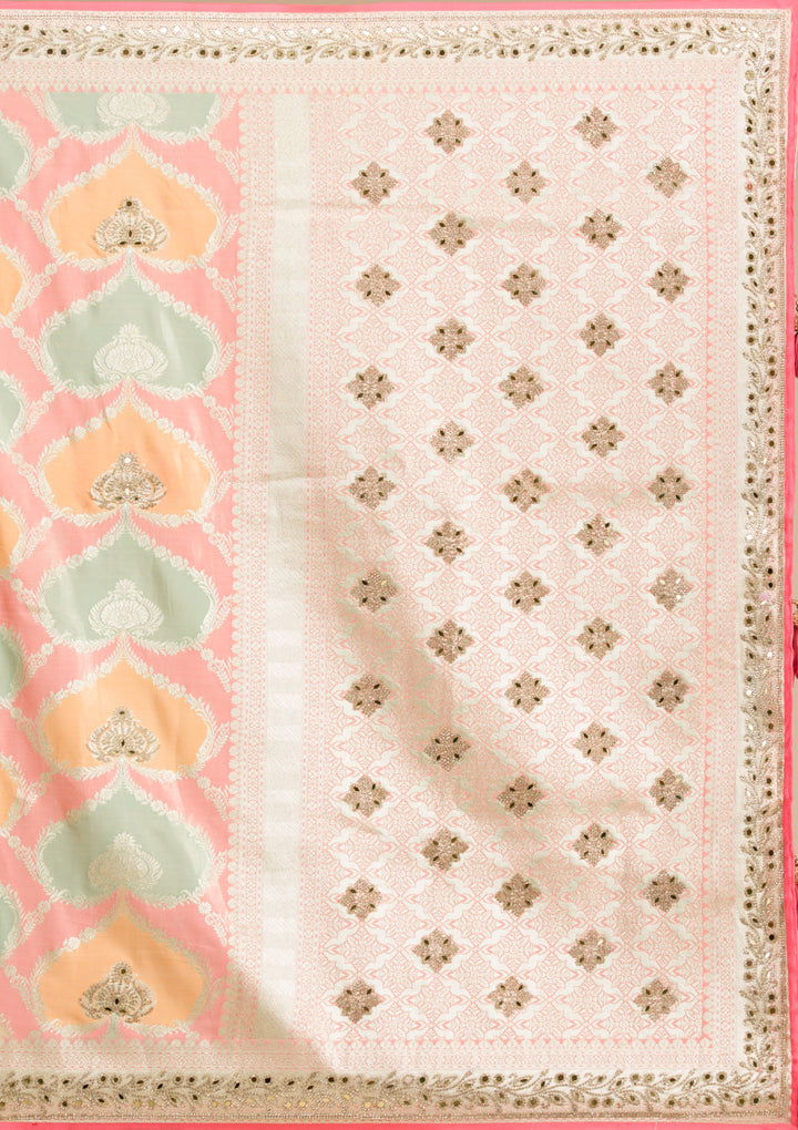Peach Stonework Banarasi Silk Saree