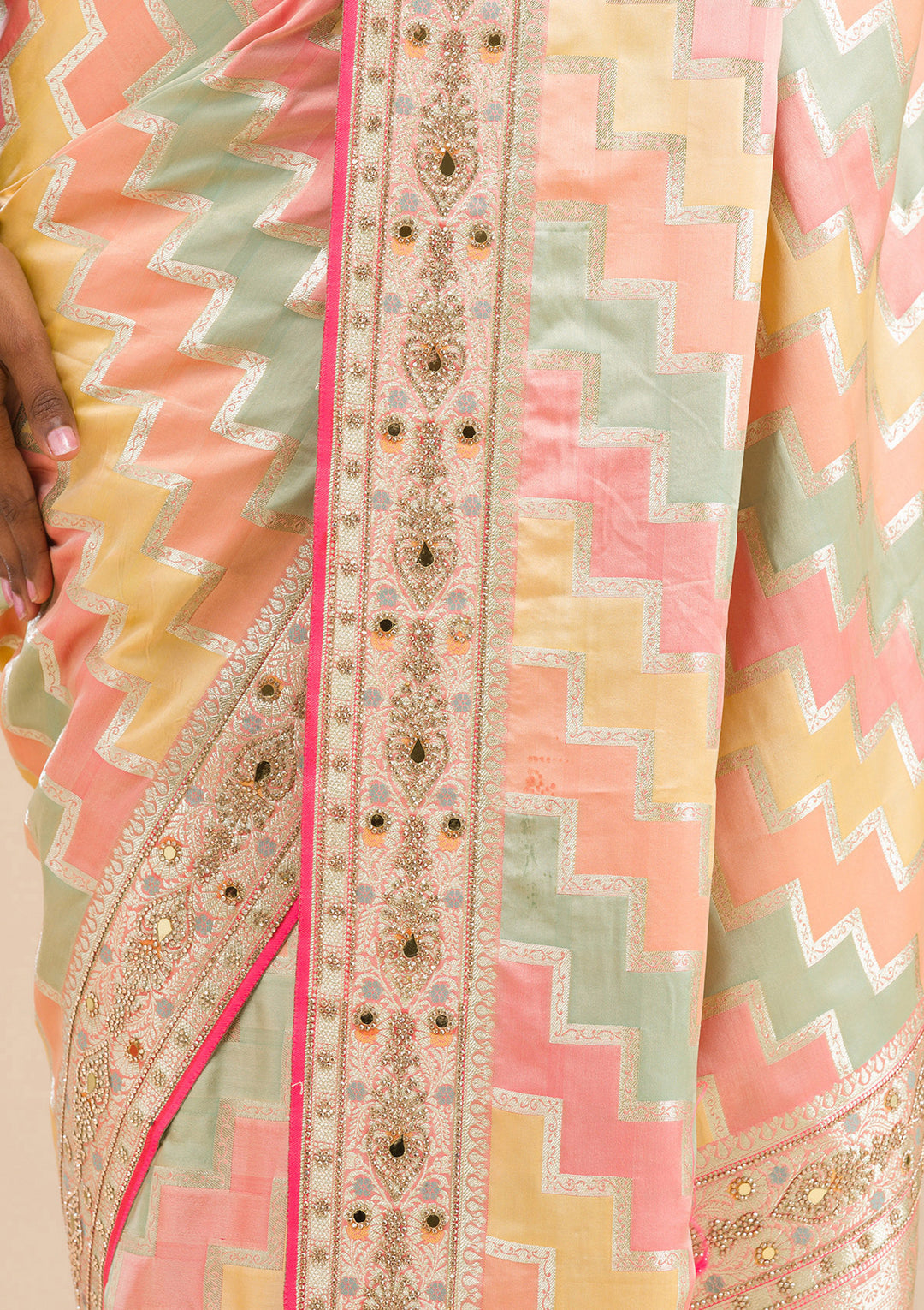 Peach Stonework Banarasi Silk Saree
