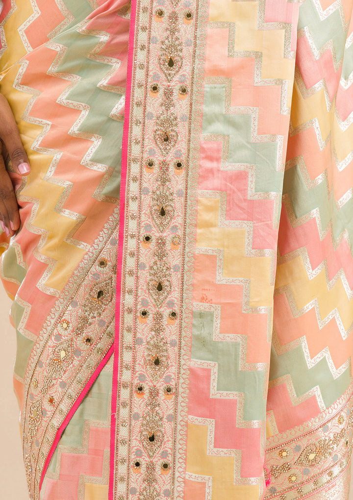 Peach Stonework Banarasi Silk Saree