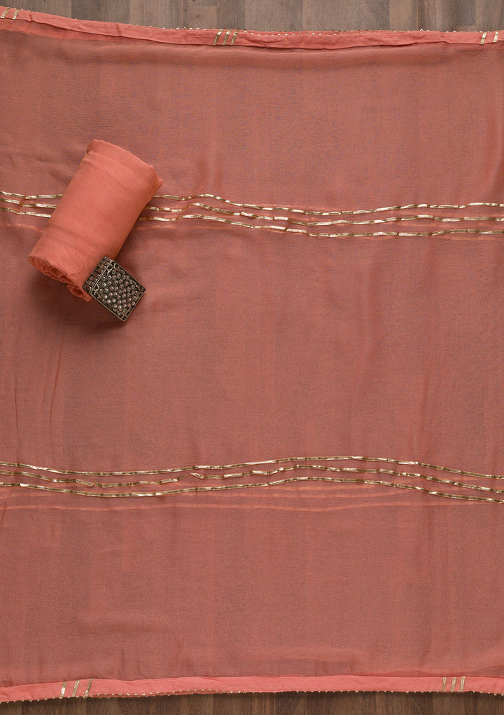 Peach Stonework Organza Unstitched Salwar Suit