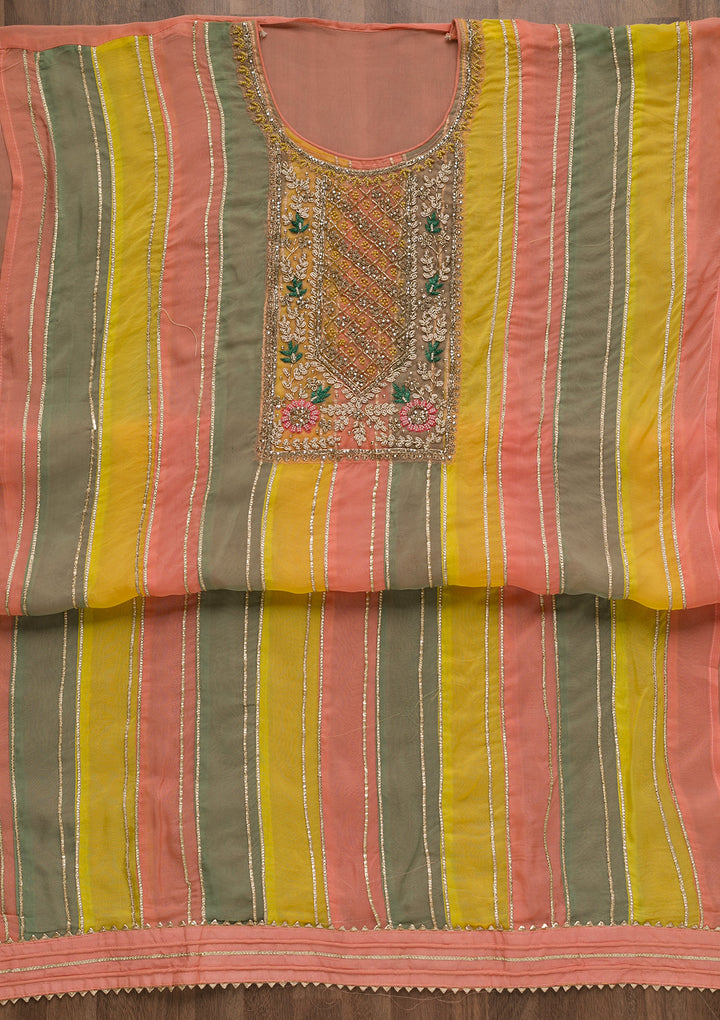 Peach Stonework Organza Unstitched Salwar Suit