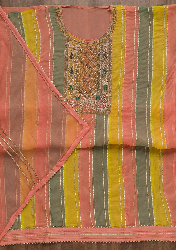 Peach Stonework Organza Unstitched Salwar Suit