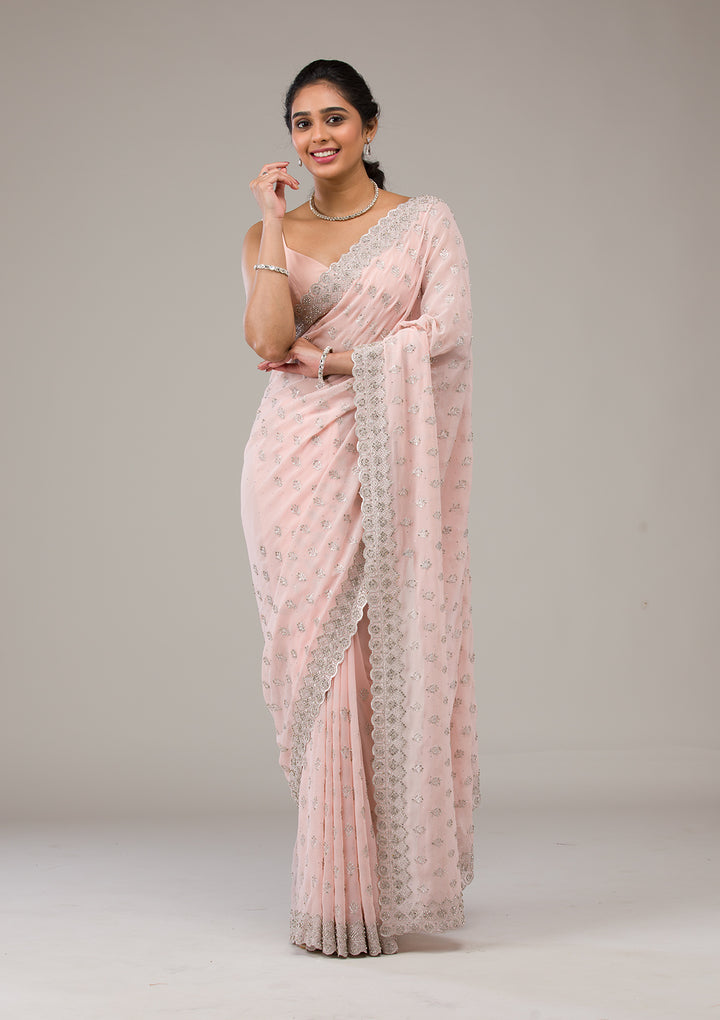 Peach Stonework Georgette Saree