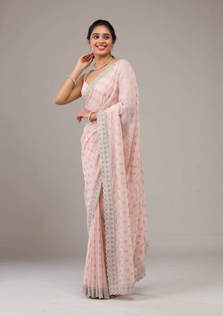 Peach Stonework Georgette Saree