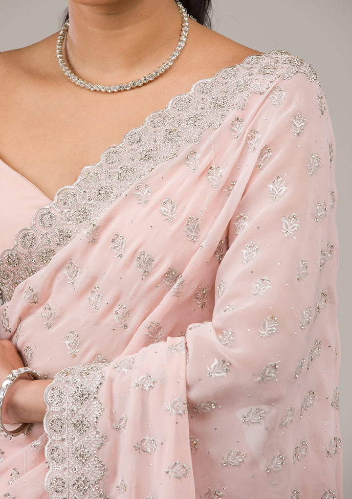 Peach Stonework Georgette Saree
