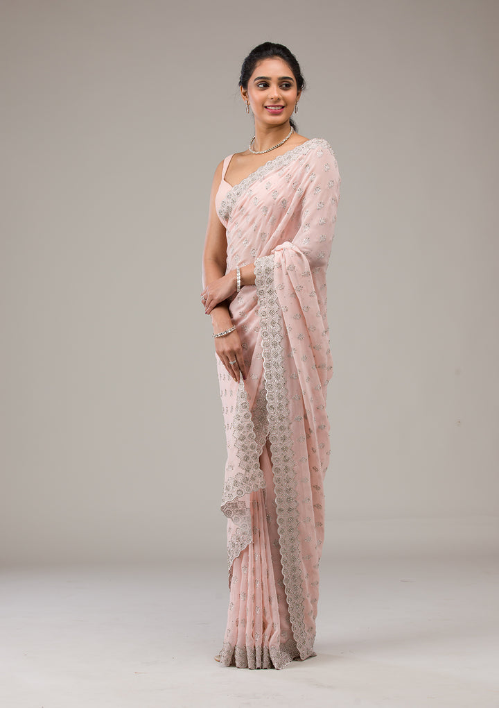 Peach Stonework Georgette Saree