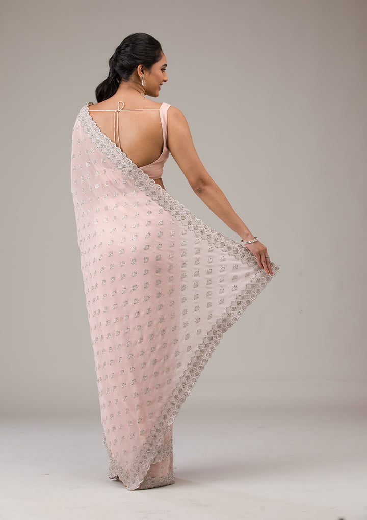Peach Stonework Georgette Saree