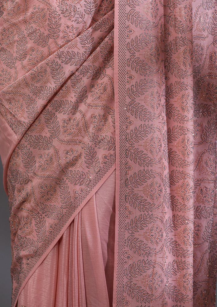 Peach Stonework Satin Saree