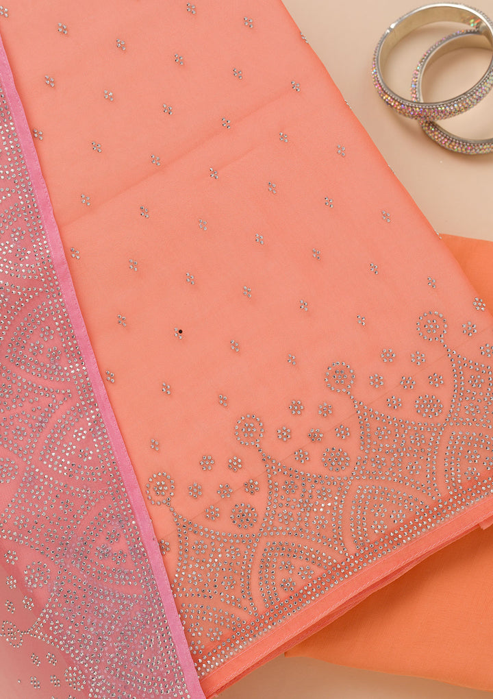 Peach Stonework Tissue Unstitched Salwar Suit