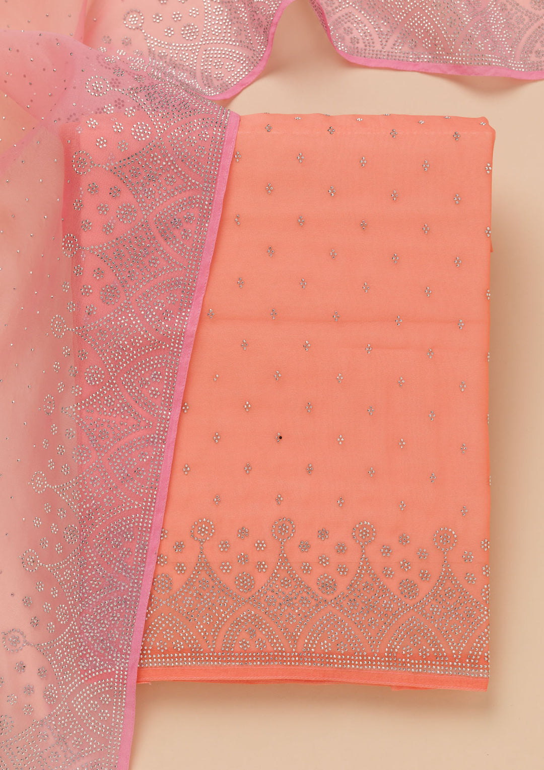 Peach Stonework Tissue Unstitched Salwar Suit
