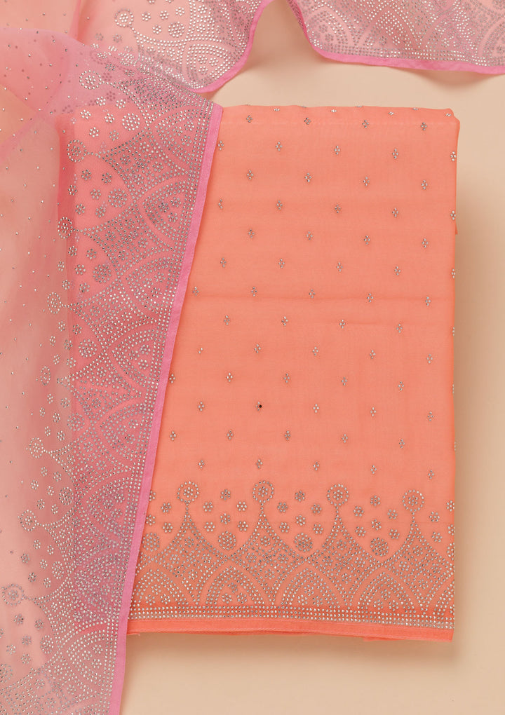 Peach Stonework Tissue Unstitched Salwar Suit