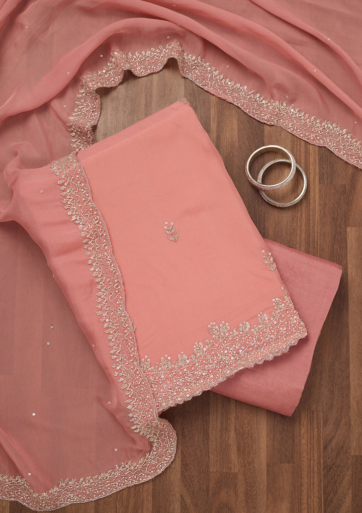 Peach Stonework Tissue Unstitched Salwar Suit
