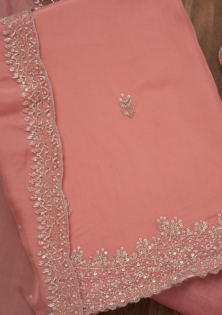Peach Stonework Tissue Unstitched Salwar Suit